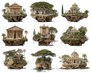 Floating Ancient Architecture Islands