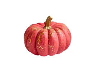 red pumpkin with glitter, Halloween decorations isolated on transparent background, png