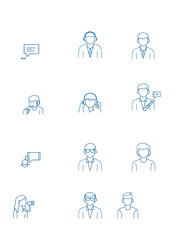 Fototapeta premium Supporting people line icons collection. Hiring, Staffing, Recruitment, Screening, Selection, Scouting, Sourcing vector and linear illustration. Headhunting,Retention,Screening outline signs set