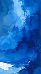 Abstract landscape, deep blue tones