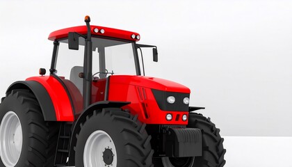 Obraz premium Modern Red Tractor with Agricultural Machinery, and 3D Render.