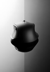 Ergonomic dark computer mouse isolated against a gradient background