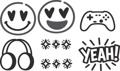 Black and White Emoji Icon Set &ndash; Vector Pattern