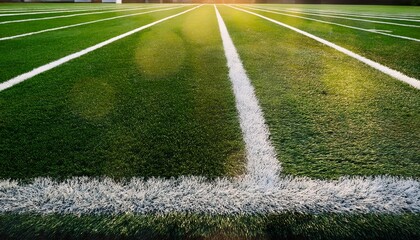 close up view of a football field s artificial turf with white lines