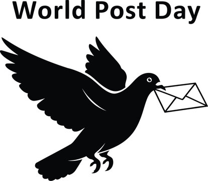 A black silhouette of a dove carrying an envelope for world post day