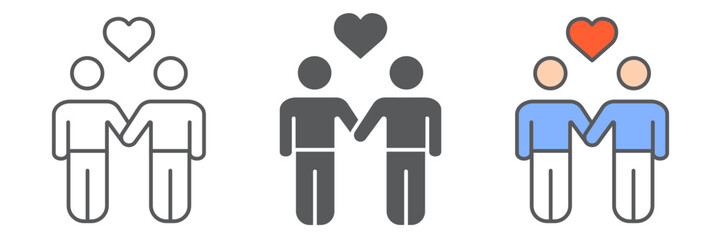 Gay couple icon, lgbt and heart, same-sex couple sign vector graphics, editable stroke linear icon, eps 10.