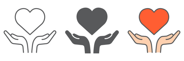 Heart in open hands icon, lgbt and heart, free love sign vector graphics, editable stroke linear icon, eps 10.