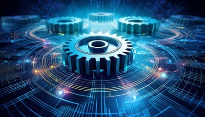 symbolic representation of mergers and acquisitions with interlocking gears in a digital network