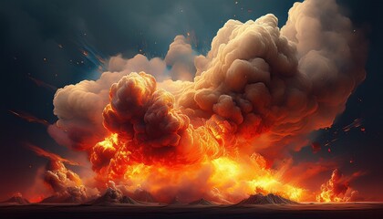 smoke and flames generated by explosions blank background