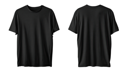 Two views of a blank black t-shirt