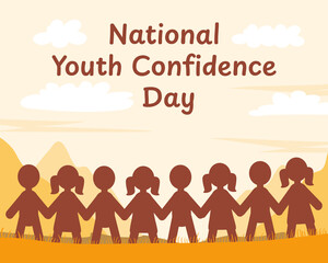 People holding hands for national youth confidence day paper art illustration