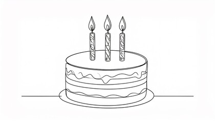 Birthday Cake Outline Vector Illustration.