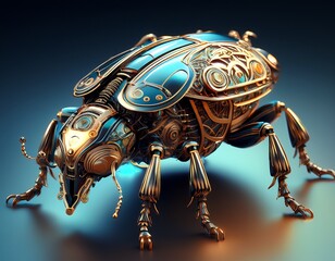 futuristic metallic beetle with intricate mechanical design