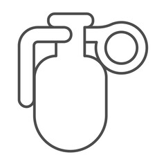 Grenade with ring pin thin line icon, police force concept. Vector graphics. Military grenade bomb, ammunition sign on white background, outline style icon for mobile or web design.