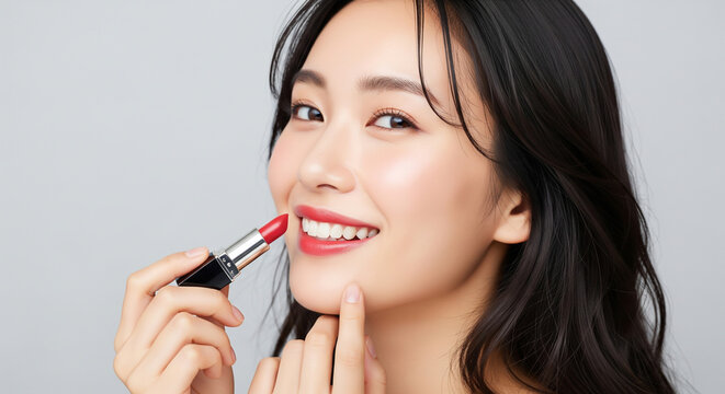 口紅（リップスティック）を塗る日本人女性