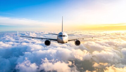 Airplane Above Clouds Sunrise Travel.