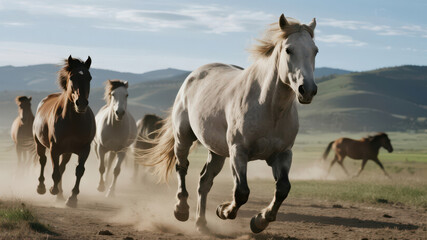 Obraz premium horses in the field