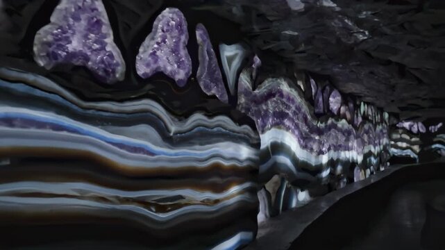 Crystal Cavern Mosaic with Geode Slices and Scintillating Facets