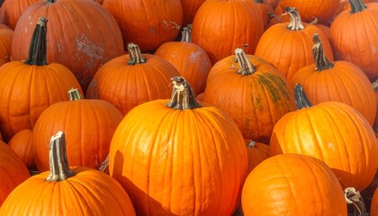 A vibrant display of numerous pumpkins, showcasing their rich orange hues and textures.