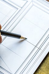 Hand Drawing Architectural Lines with Pencil Close Up Illustration