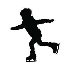 Silhouette of a Child Ice Skating Gracefully on a White Background