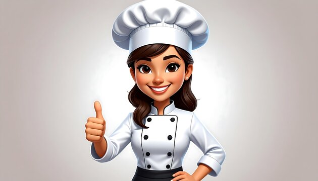 Cartoon chef woman giving thumbs up - Powered by Adobe
