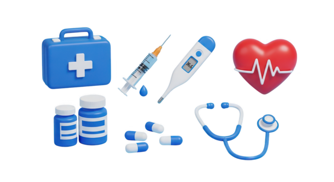 Medical and healthcare icons isolated on transparent background