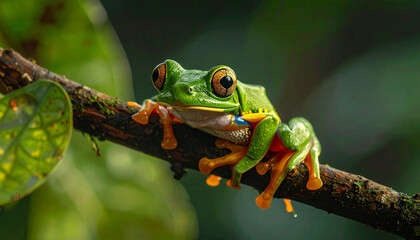 Orange frog on branch