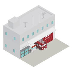 アイソメトリックな消防署の建物をイメージした素材