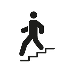 Person Walking Down Stairs Safety Caution Alert Awareness Descent Solid Icon. Step Downward Motion Attention Risk Activity Silhouette Symbol. Isolated Vector Illustration