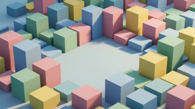 Isometric blocks cityscape in pastel rising and sinking
