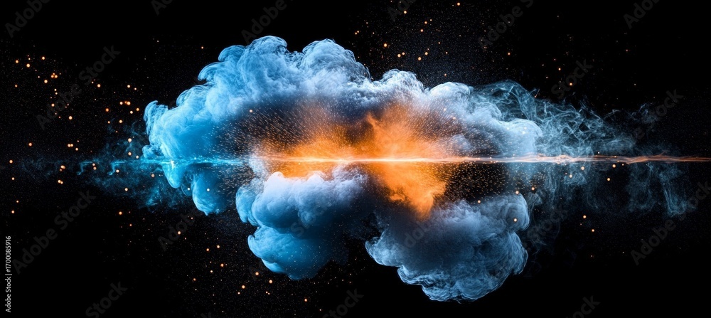 Canvas Prints vibrant explosion of blue and orange energy particles creating stunning abstract visual dynamics
