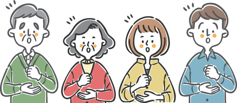 納得理解する家族二世代　上半身　ベクター
