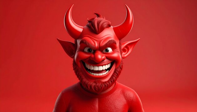 Cartoon devil head, red color, grinning