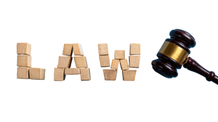 Wooden blocks spelling "LAW" with a judge's gavel