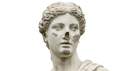 Obraz premium Ancient marble statue with damaged face isolated