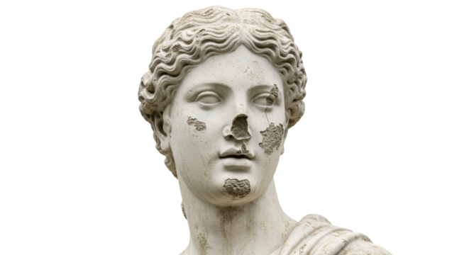 Ancient marble statue with damaged face isolated - Powered by Adobe