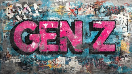 A vibrant graffiti mural featuring the bold text "GEN Z" in pink against a textured background, reflecting urban street art culture.