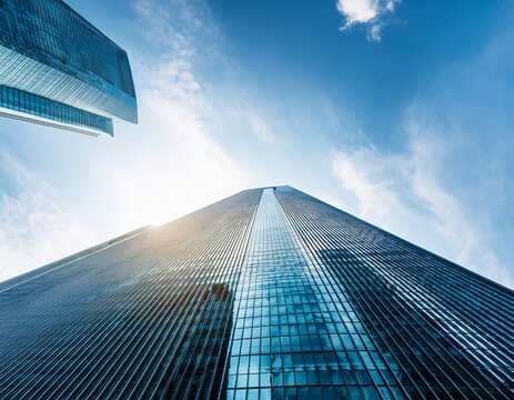 high office tower with glasses window against blue sky in jakarta business district