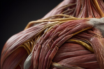 Obraz premium Anatomiczna wizualizacja mięśni – detal klatki piersiowej i ramienia człowieka