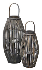 Two oval woven wood lamps cut out isolated transparent background