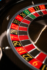 Roulette Wheel Close-up Casino Game with Ball and Numbers