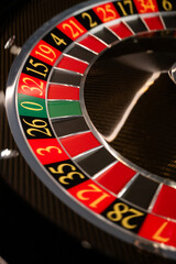 Roulette Wheel Close-up Casino Game with Ball and Numbers