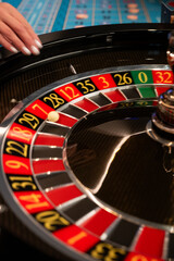 Roulette Wheel Close-up Casino Game with Ball and Numbers