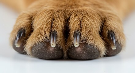 犬の肉球クローズアップ写真、茶色の毛並みの可愛い足元、シンプル背景
