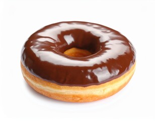 Classic Chocolate Frosted Donut with a Lustrous Glossy Glaze Isolated on a Pure White Background.