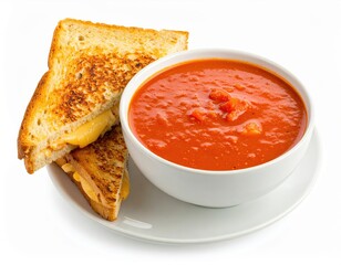 Classic Comfort Meal Golden Grilled Cheese Sandwich with a Bowl of Hearty Tomato Soup.