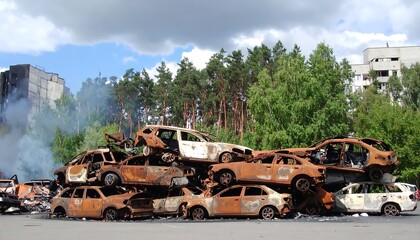 Fototapeta premium Damaged cars in a pile