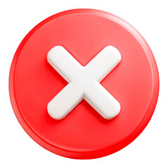 Obraz premium 3D Red circular button with a white cross symbol isolated on transparent background