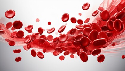flowing red blood cells isolated on transparent or white background